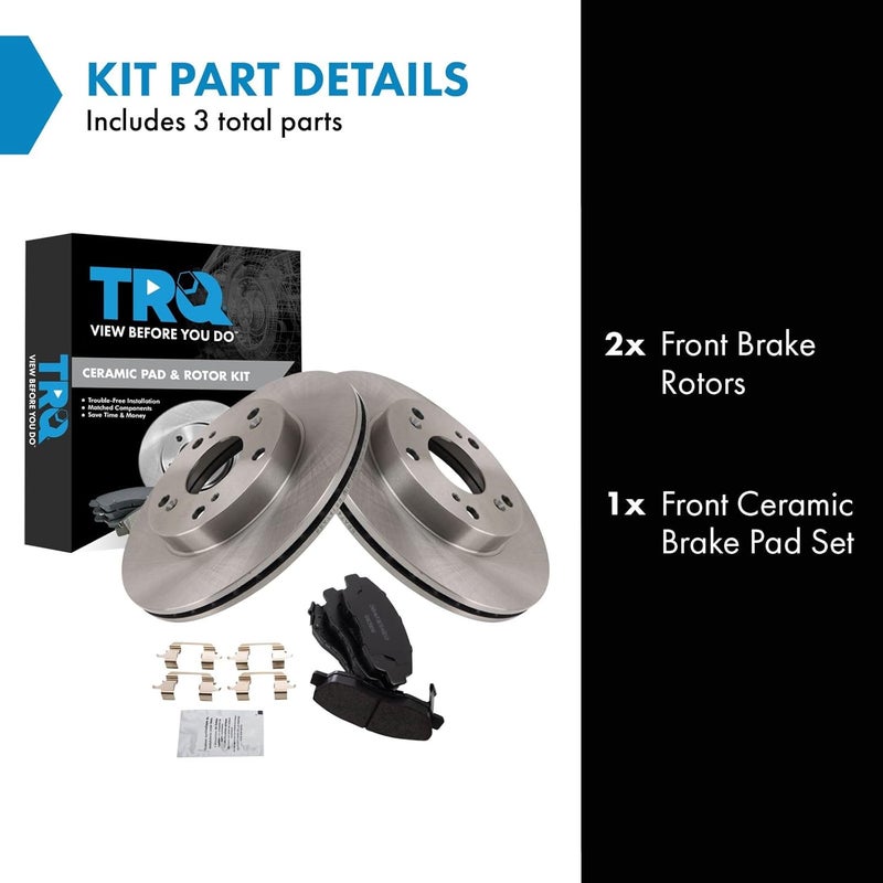 TRQ Front Ceramic Brake Pad and Rotor Set Compatible with 2006-2008 Honda Civic DX LX EX; 2009-2010 Honda Civic DX LX EX with 5 Lug Wheels; 2011 Honda Civic DX LX EX - Image 2